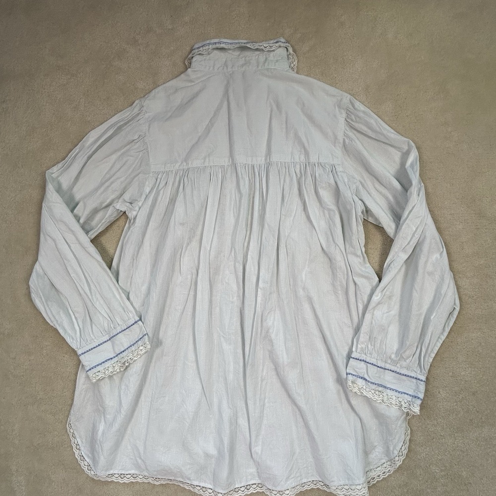 Vintage Saybury Pintuck Cotton Nightgown M Blue Cottagecore Lace Embroidered - Picture 2 of 10